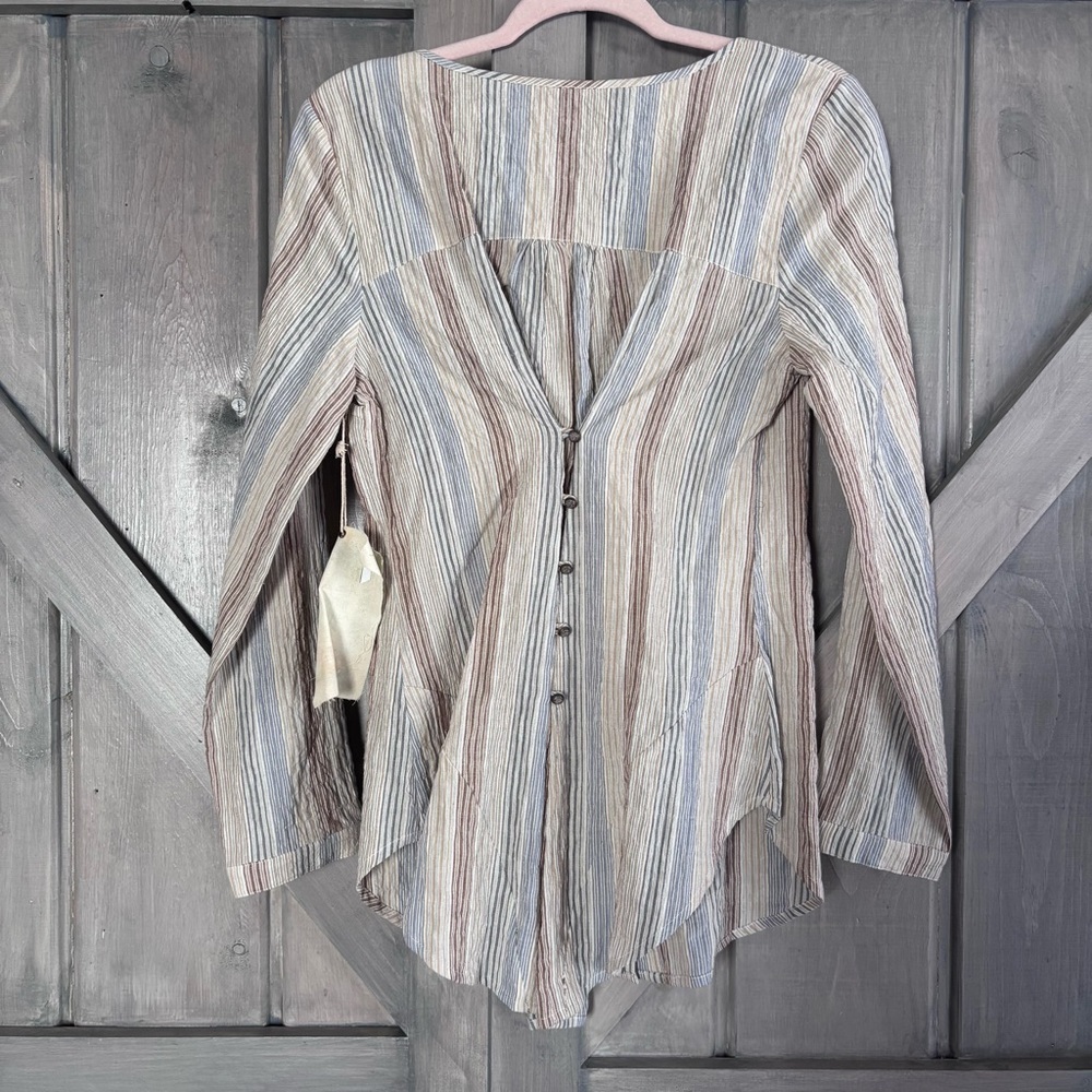 NWT‎ Aratta Silent Journey Corset Button Back Cotton Linen Stripe Floral S - Picture 4 of 8